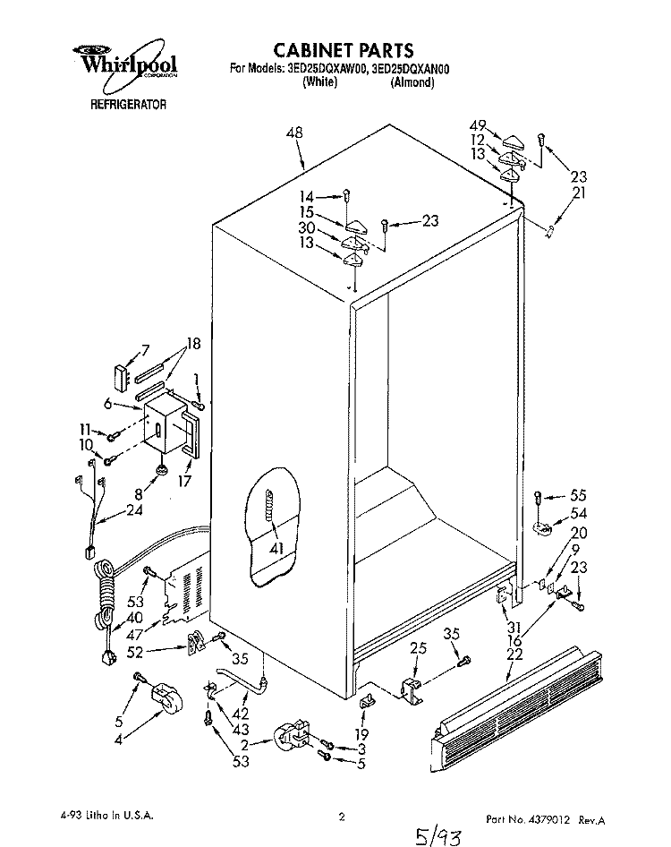 CABINET Diagram and Parts List for 3ED25DQXAW00  Whirlpool Refrigerator