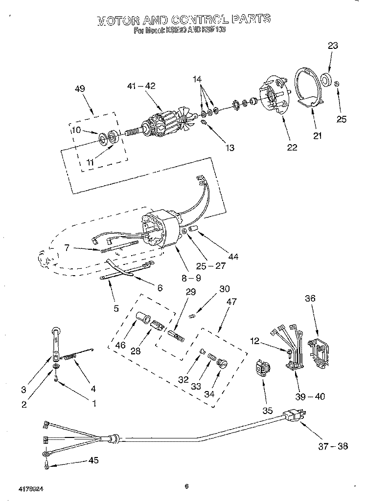 MOTOR AND CONTROL Diagram and Parts List for KSM103WH  KitchenAid Mixer