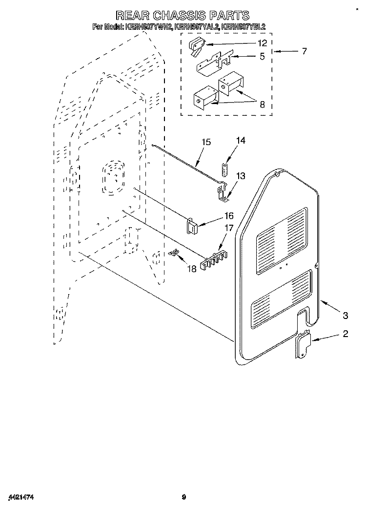 REAR CHASSIS, OPTIONAL Diagram and Parts List for KERH507YAL2  KitchenAid Range