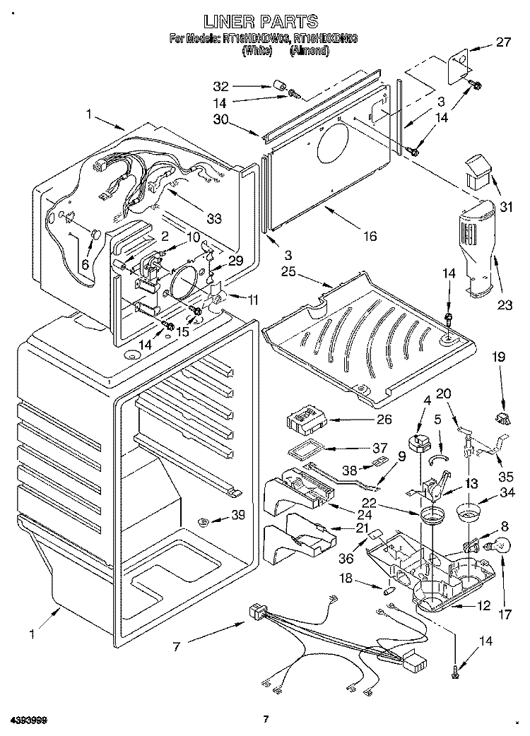 LINER Diagram and Parts List for RT18HDXDN03  Roper Refrigerator