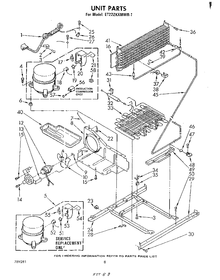 UNIT Diagram and Parts List for ET22ZKXMWR1  Whirlpool Refrigerator