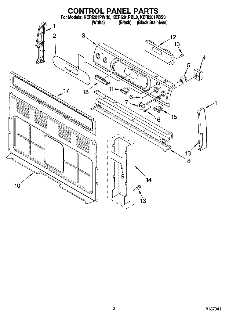 CONTROL PANEL PARTS Diagram and Parts List for KERI201PBS0  KitchenAid Range