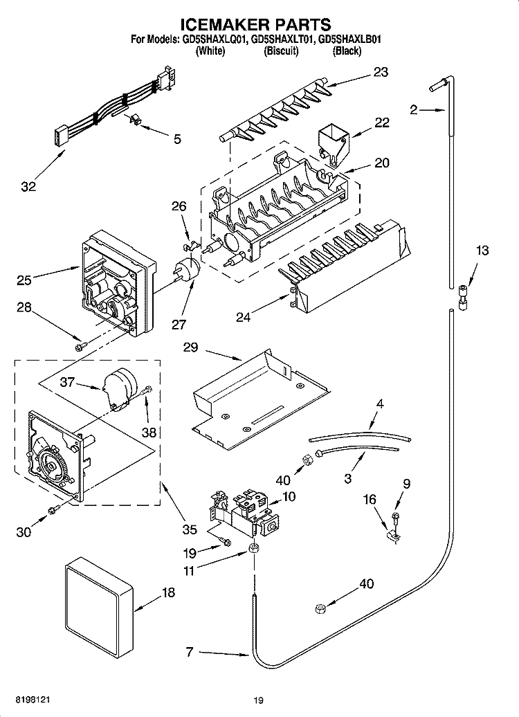 ICEMAKER PARTS, PARTS NOT ILLUSTRATED Diagram and Parts List for GD5SHAXLT01  Whirlpool Refrigerator