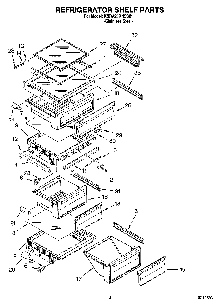 REFRIGERATOR SHELF PARTS Diagram and Parts List for KSRA25KNSS01  KitchenAid Refrigerator