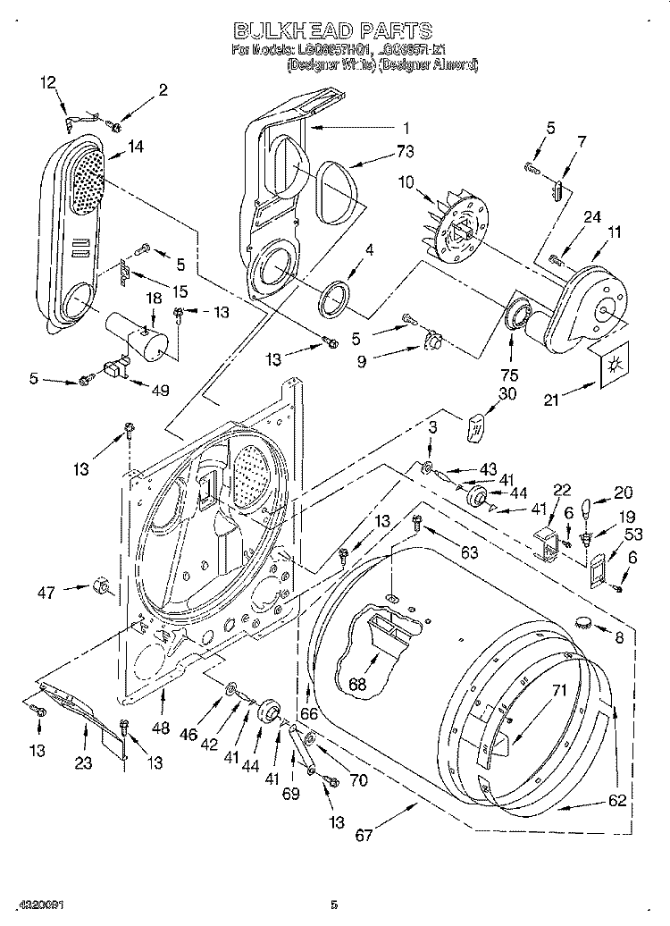 BULKHEAD Diagram and Parts List for LGQ8857HZ1  Whirlpool Dryer