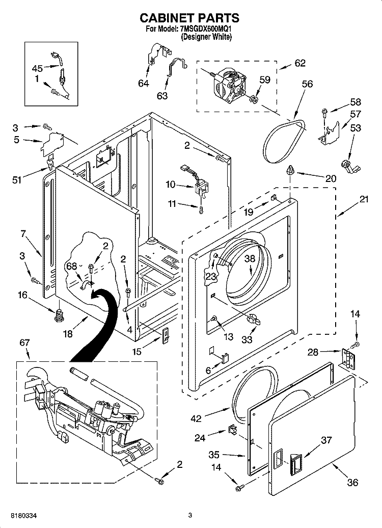 CABINET PARTS Diagram and Parts List for 7MSGDX600MQ1  Whirlpool Dryer