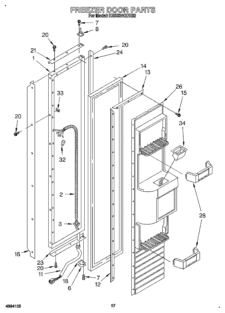 FREEZER DOOR Diagram and Parts List for KSSS36QDX02  KitchenAid Refrigerator