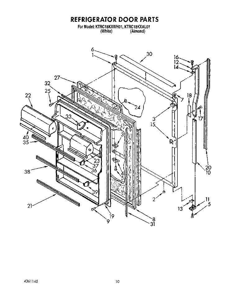 REFRIGERATOR DOOR Diagram and Parts List for KTRC18KXWH01  KitchenAid Refrigerator