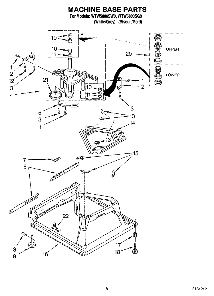 MACHINE BASE PARTS Diagram and Parts List for WTW5800SG0  Whirlpool Washer