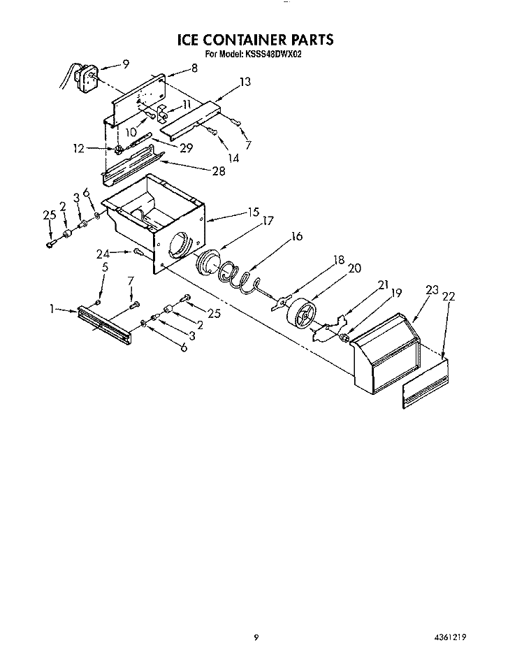 ICE CONTAINER Diagram and Parts List for KSSS48DWX02  KitchenAid Refrigerator