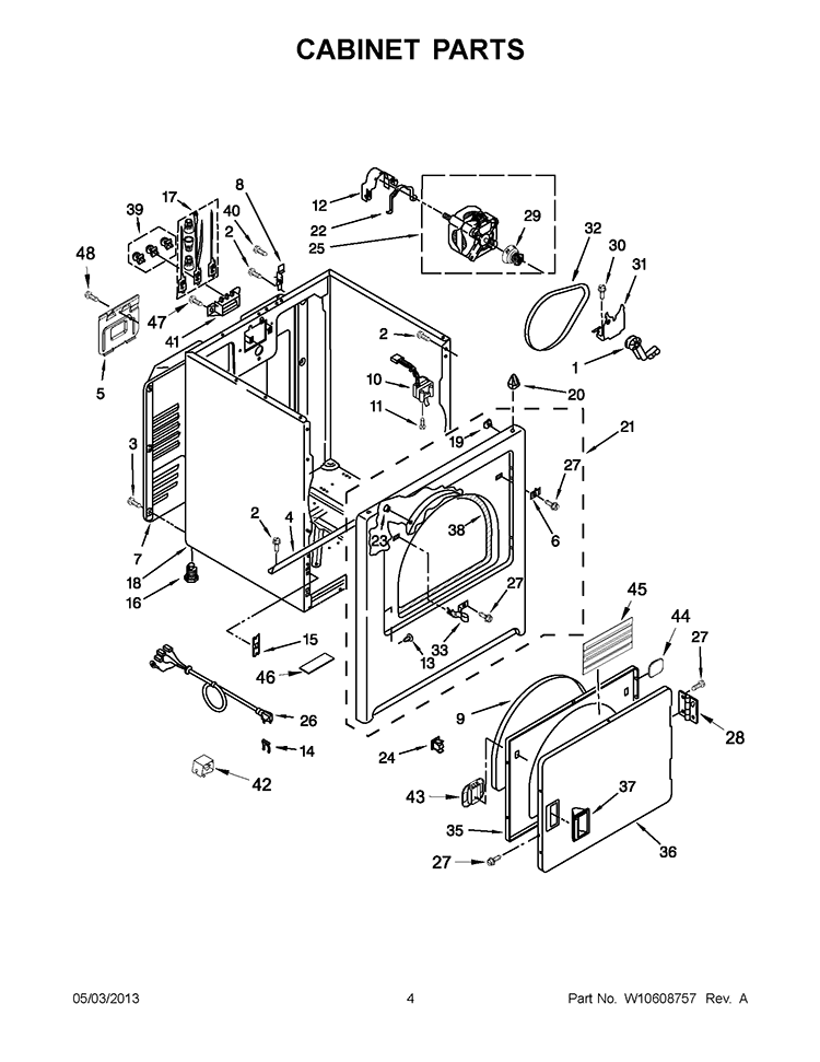 CABINET PARTS Diagram and Parts List for YIED4700YQ1  Inglis Dryer