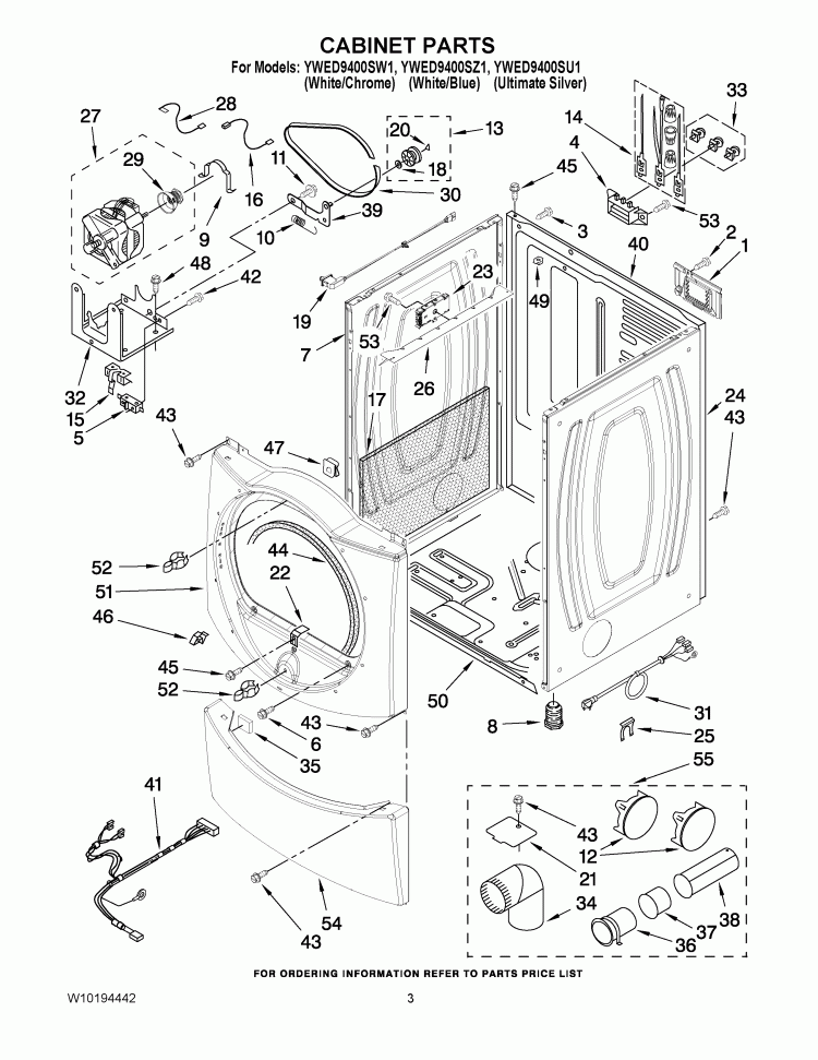 CABINET PARTS Diagram and Parts List for YWED9400SW1  Whirlpool Dryer
