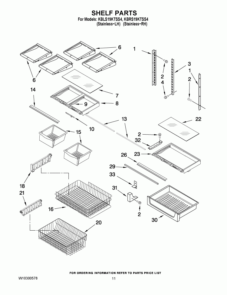 SHELF PARTS Diagram and Parts List for KBLS19KTSS4  KitchenAid Refrigerator
