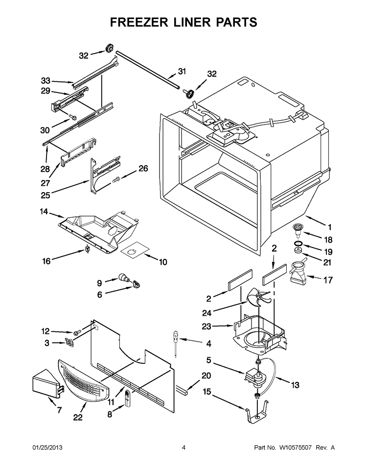 FREEZER LINER PARTS Diagram and Parts List for KBFS25EWWH9  KitchenAid Refrigerator