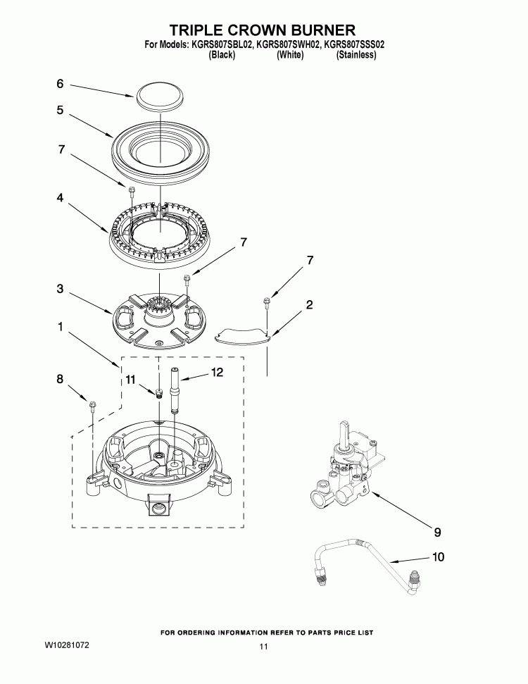 TRIPLE CROWN BURNER Diagram and Parts List for KGRS807SSS02  KitchenAid Range