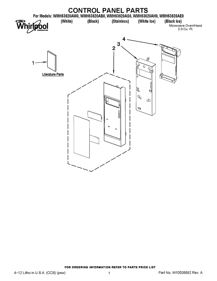CONTROL PANEL PARTS Diagram and Parts List for WMH53520AS0  Whirlpool Microwave