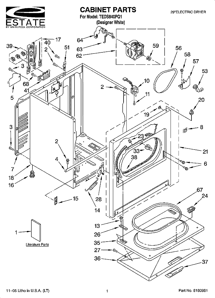 CABINET PARTS Diagram and Parts List for TEDS840PQ1  Estate Dryer