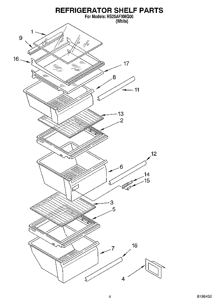 REFRIGERATOR SHELF PARTS Diagram and Parts List for RS25AFXMQ00  Roper Refrigerator