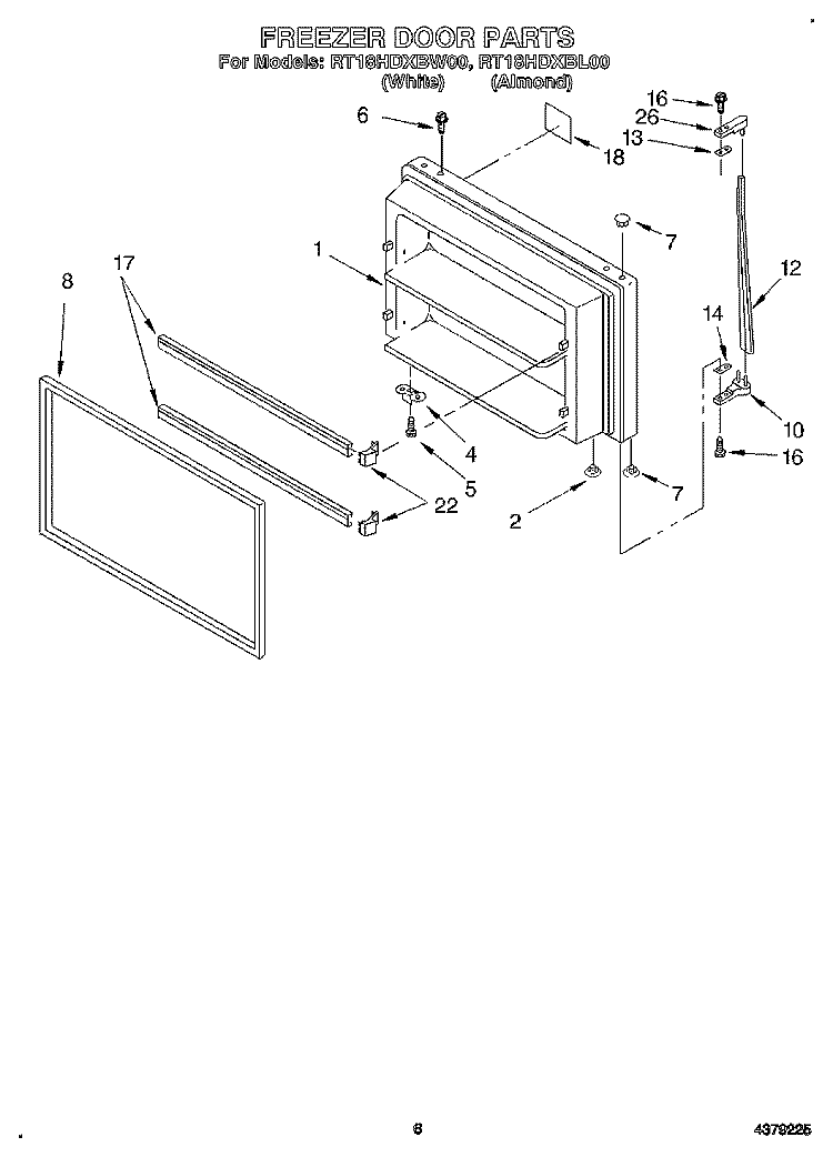 FREEZER DOOR Diagram and Parts List for RT18HDXBW00  Roper Refrigerator