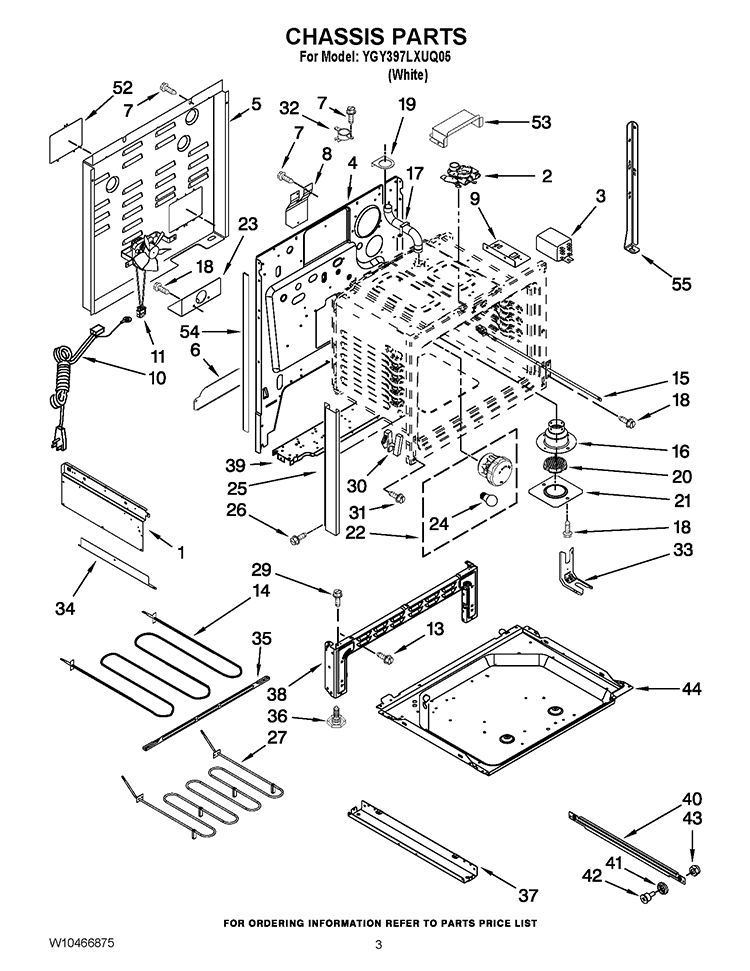 CHASSIS PARTS Diagram and Parts List for YGY397LXUQ05  Whirlpool Range