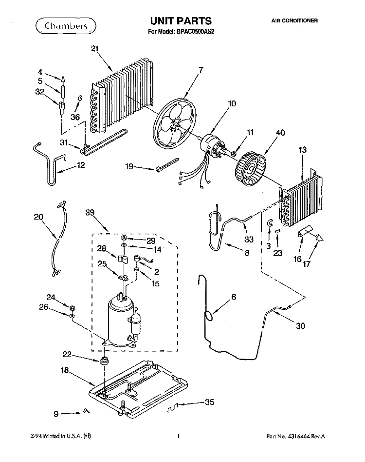 UNIT, LITERATURE Diagram and Parts List for BPAC0500AS2  KitchenAid Air Conditioner