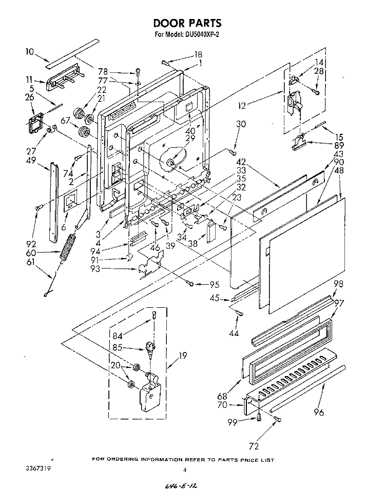 DOOR Diagram and Parts List for DU5040XP2  Whirlpool Dishwasher
