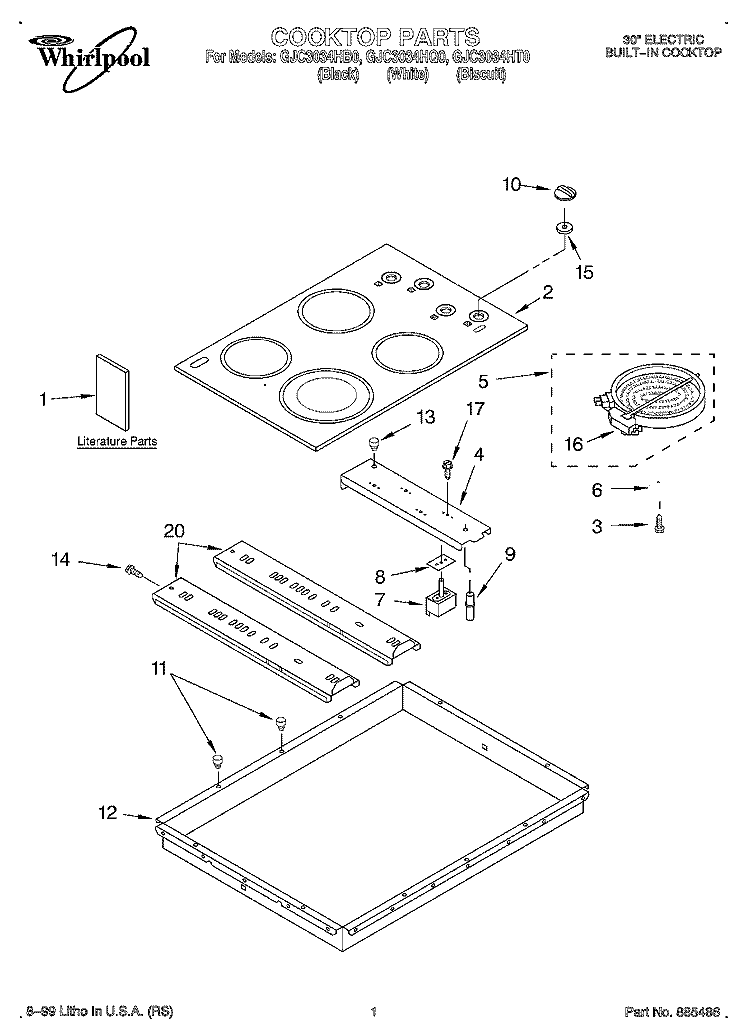 SECTION Diagram and Parts List for GJC3034HQ0  Whirlpool Cooktop