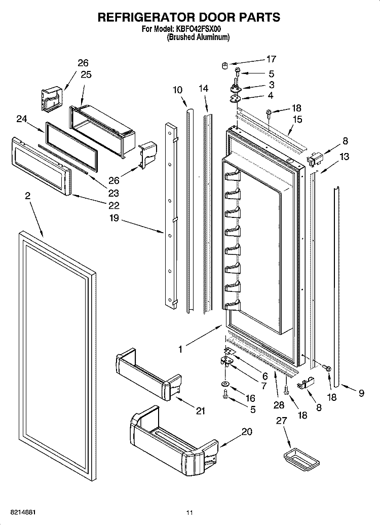 REFRIGERATOR DOOR PARTS Diagram and Parts List for KBFO42FSX00  KitchenAid Refrigerator