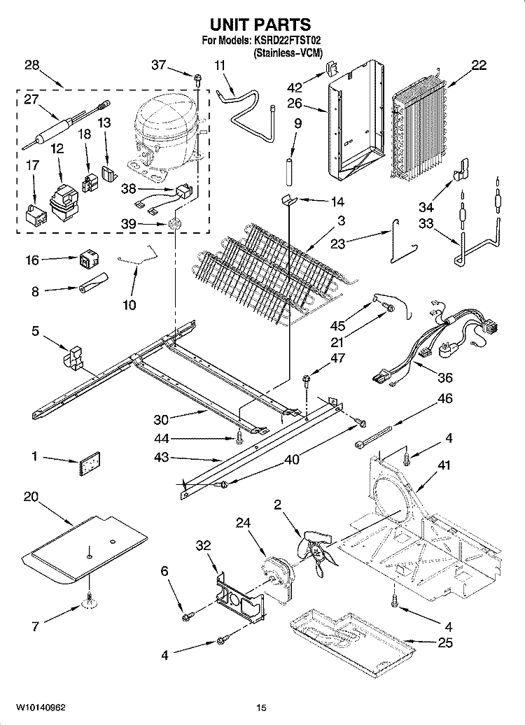 UNIT PARTS Diagram and Parts List for KSRD22FTST02  KitchenAid Refrigerator