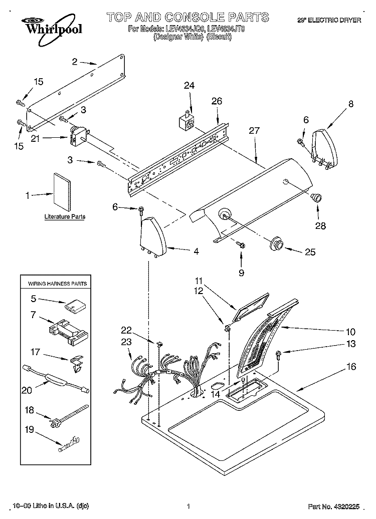 SECTION Diagram and Parts List for LEV4634JT0  Whirlpool Dryer