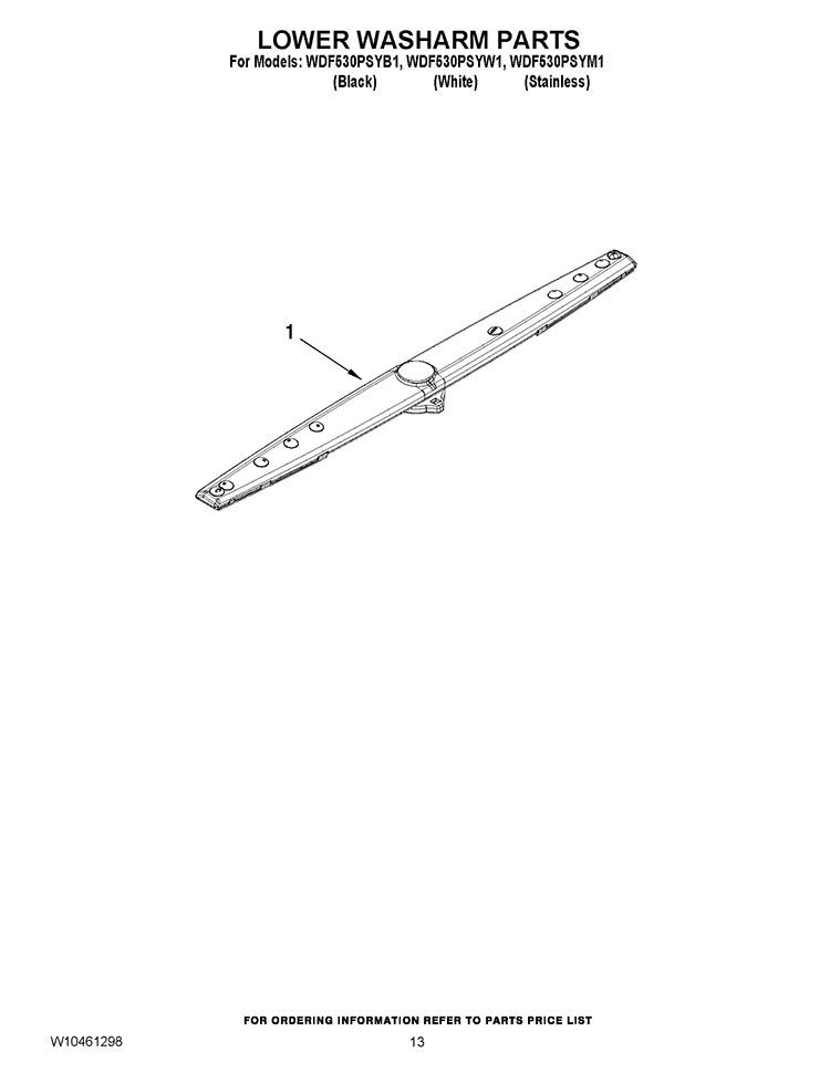 LOWER WASHARM PARTS Diagram and Parts List for WDF530PSYW1  Whirlpool Dishwasher