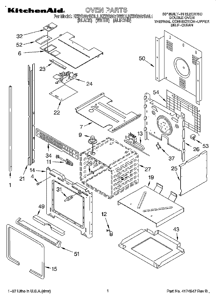OVEN Diagram and Parts List for KEBS207DAL1  KitchenAid Wall Oven