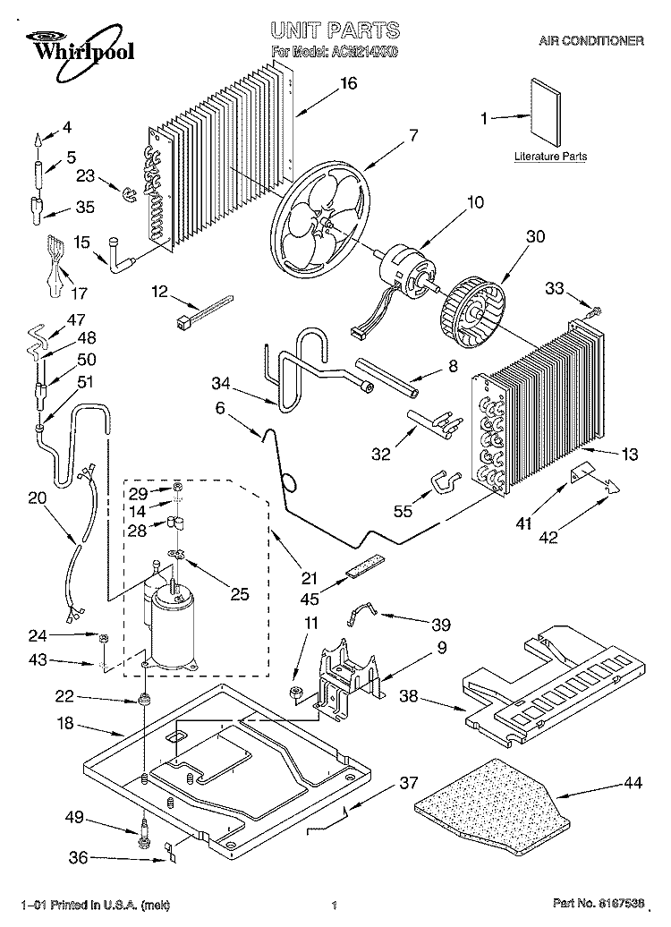 UNIT, LITERATURE Diagram and Parts List for ACM214XK0  Whirlpool Air Conditioner