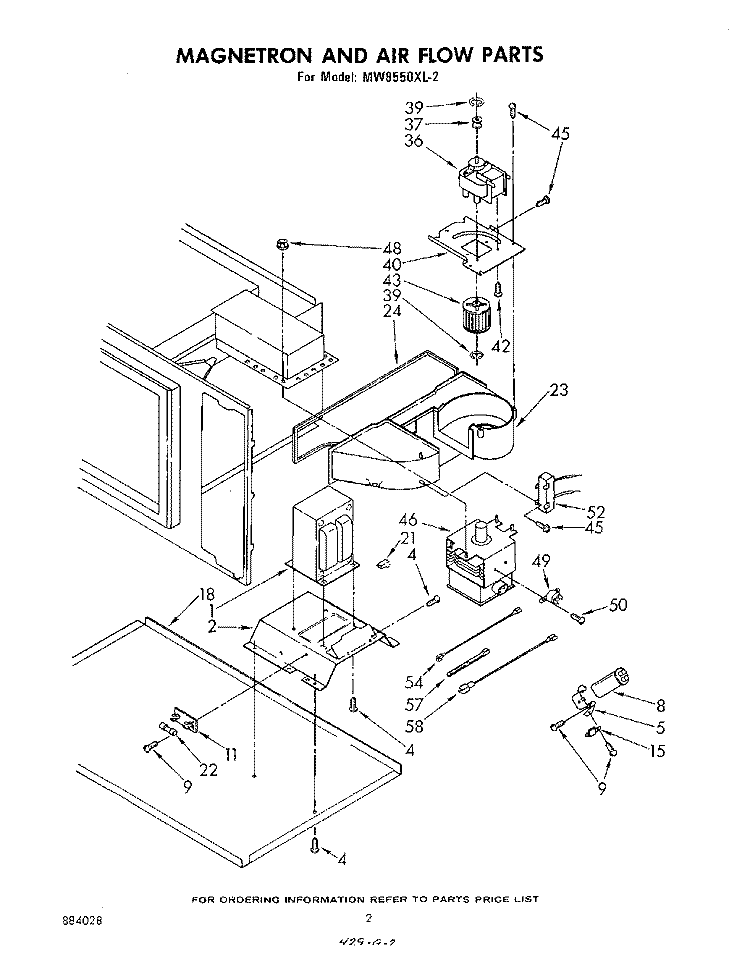 MAGNETRON AND AIRFLOW Diagram and Parts List for MW8550XL2  Whirlpool Microwave