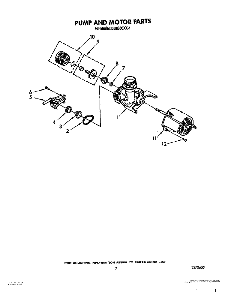 PUMP AND MOTOR Diagram and Parts List for DU8300XX1  Whirlpool Dishwasher