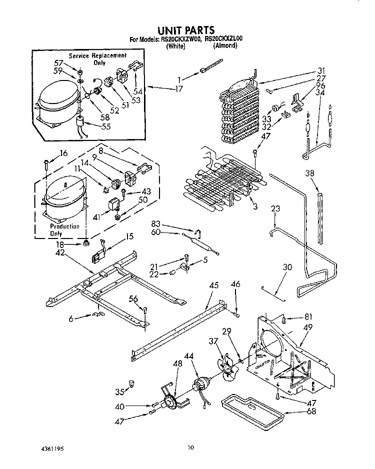 UNIT Diagram and Parts List for RS20CKXZW00  Roper Refrigerator