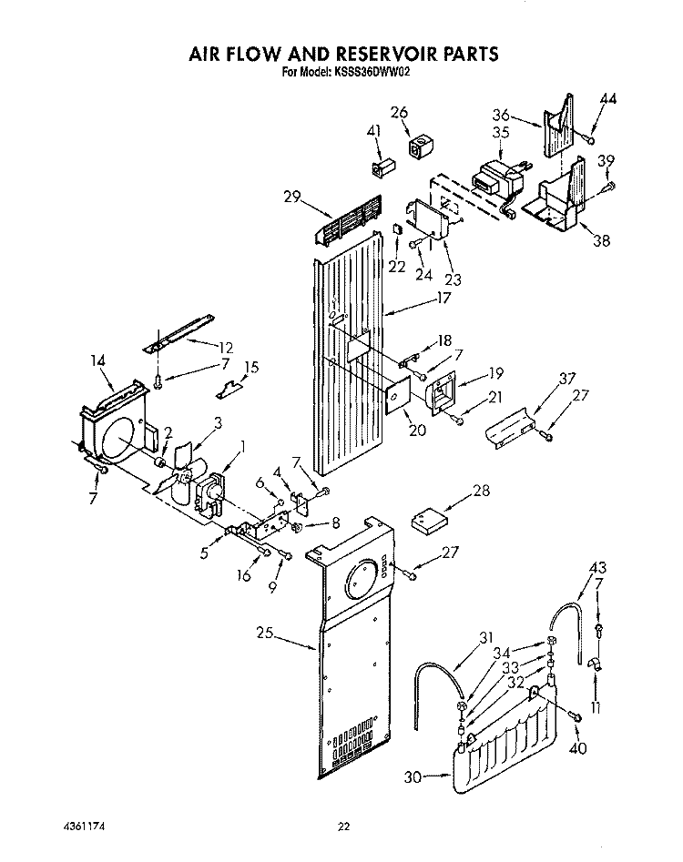 AIR FLOW AND RESERVOIR Diagram and Parts List for KSSS36DWW02  KitchenAid Refrigerator