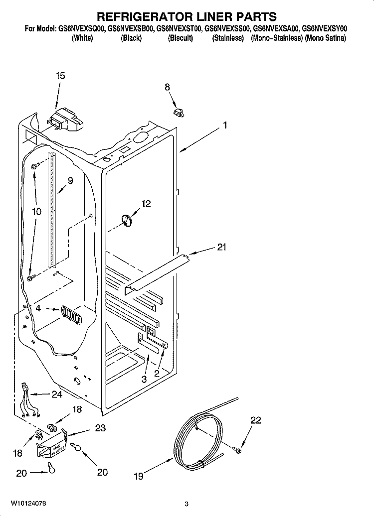 REFRIGERATOR LINER PARTS Diagram and Parts List for GS6NVEXSY00  Whirlpool Refrigerator