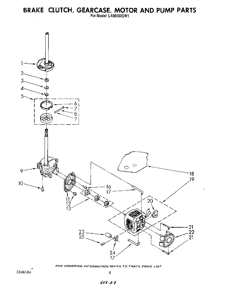 BRAKE, CLUTCH, GEARCASE, MOTOR AND PUMP Diagram and Parts List for LA9800XSW1  Whirlpool Washer