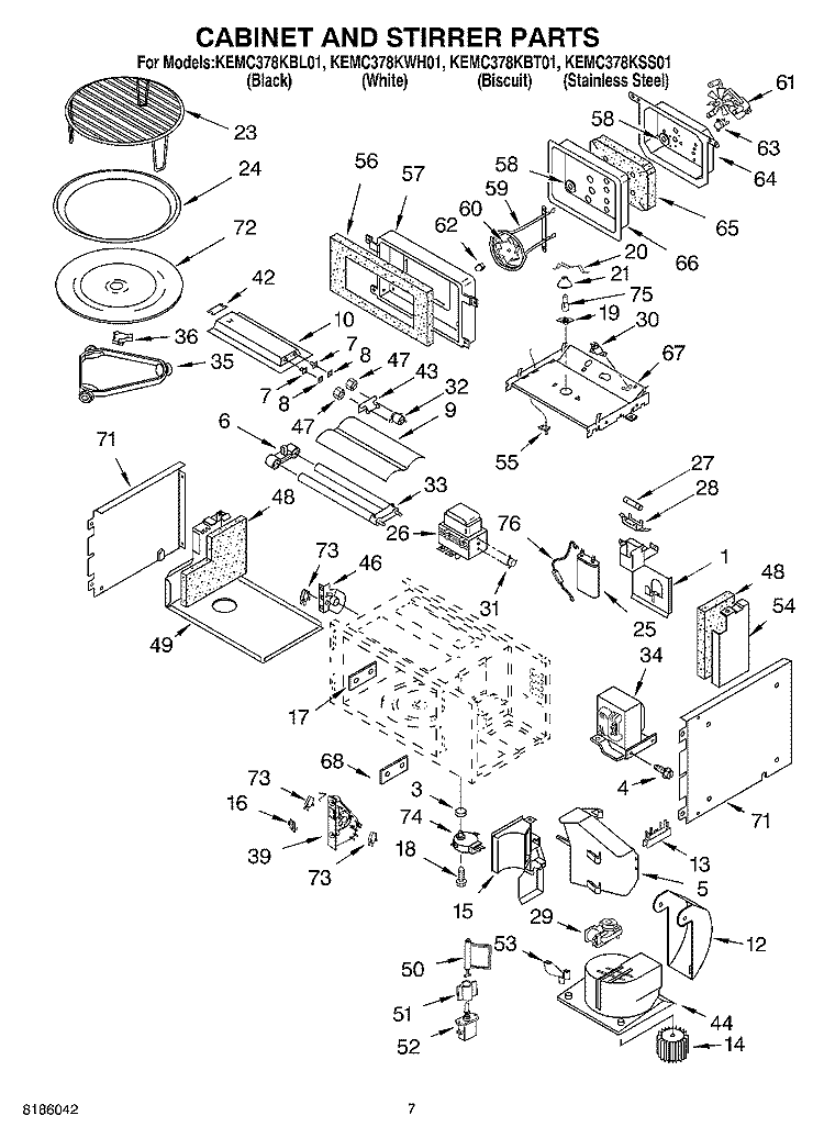 CABINET AND STIRRER PARTS Diagram and Parts List for KEMC378KBL01  KitchenAid Microwave Oven Combo