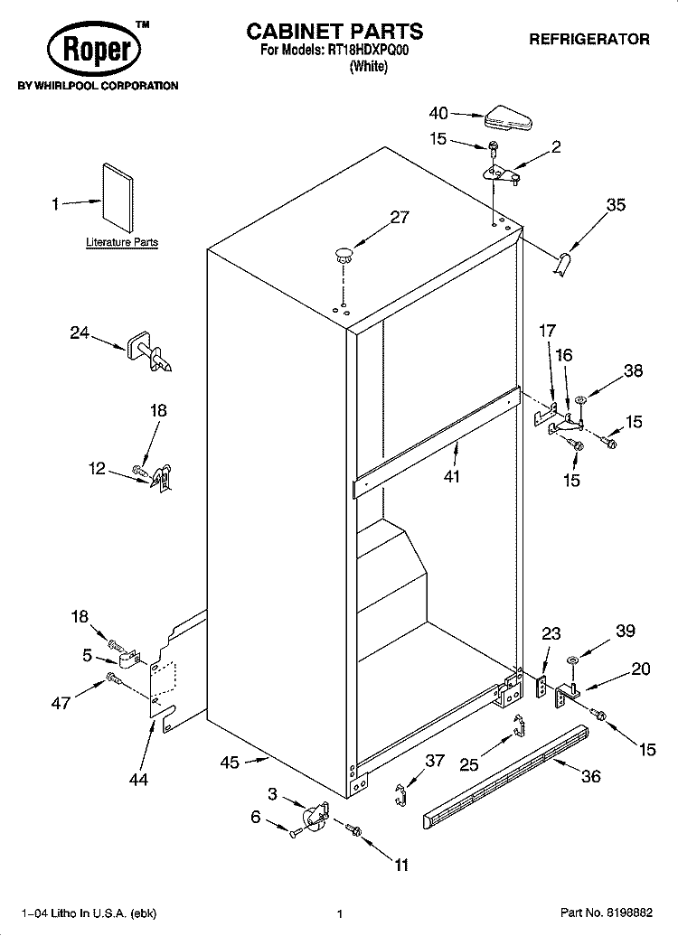 CABINET PARTS Diagram and Parts List for RT18HDXPQ00  Roper Refrigerator