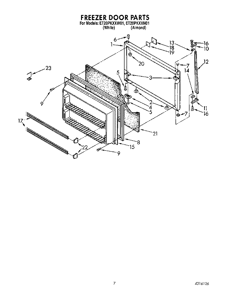 FREEZER DOOR Diagram and Parts List for ET20PKXXW01  Whirlpool Refrigerator