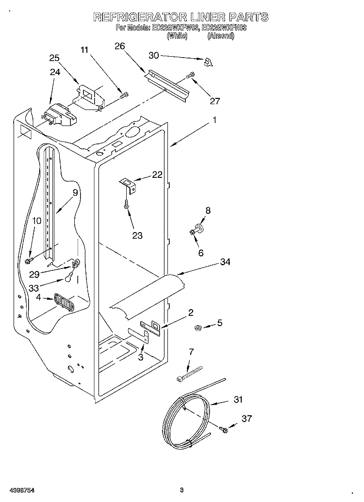 REFRIGERATOR LINER Diagram and Parts List for ED22GWXFW03  Whirlpool Refrigerator