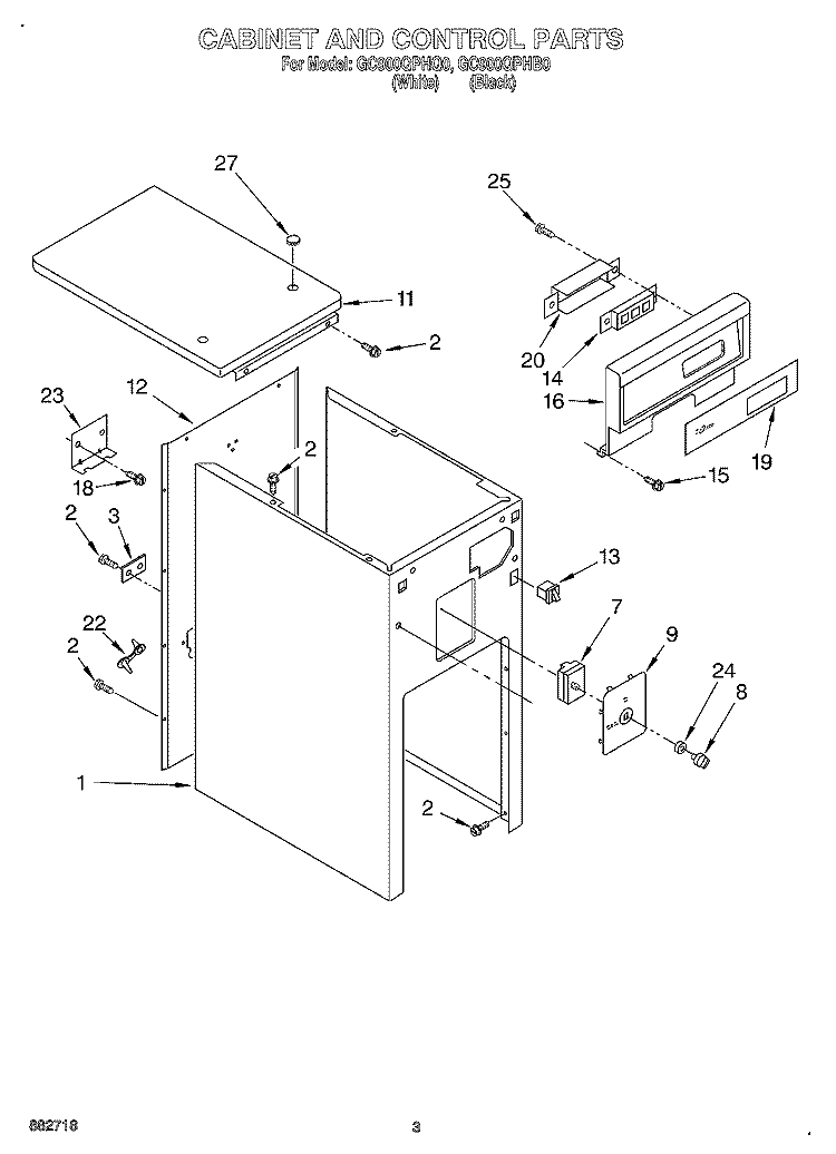 CABINET AND CONTROL Diagram and Parts List for GC900QPHB0  Whirlpool Trash Compactor
