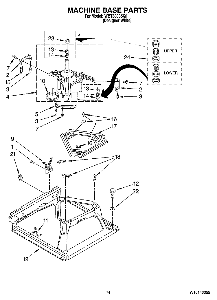 MACHINE BASE PARTS Diagram and Parts List for WET3300SQ1  Whirlpool Washer Dryer Combo