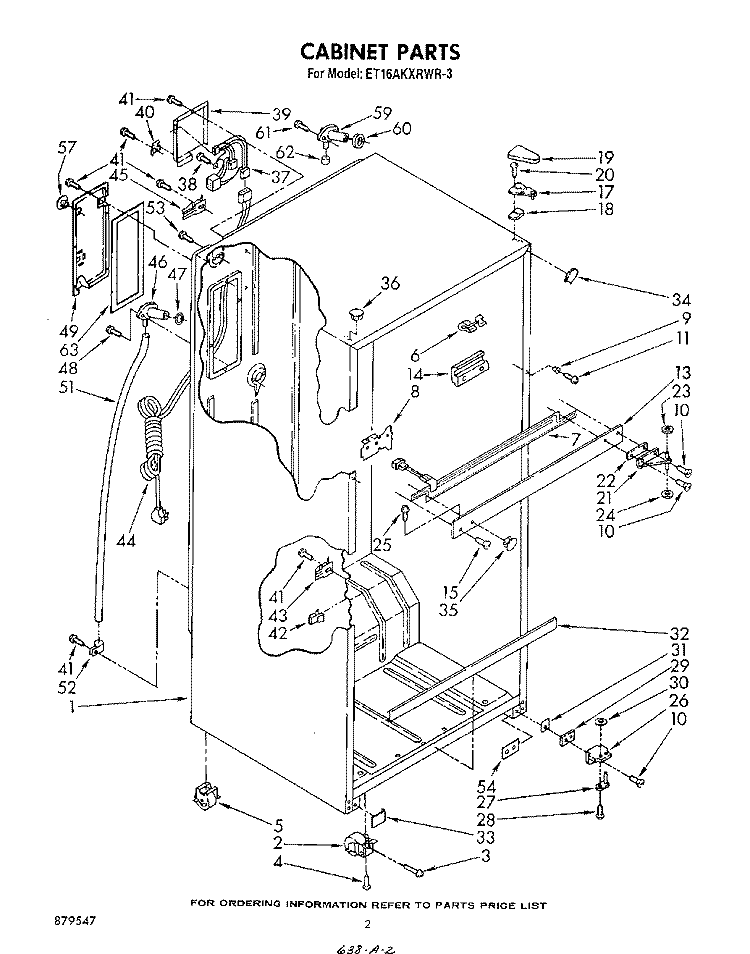 CABINET Diagram and Parts List for ET16AKXRWR3  Whirlpool Refrigerator