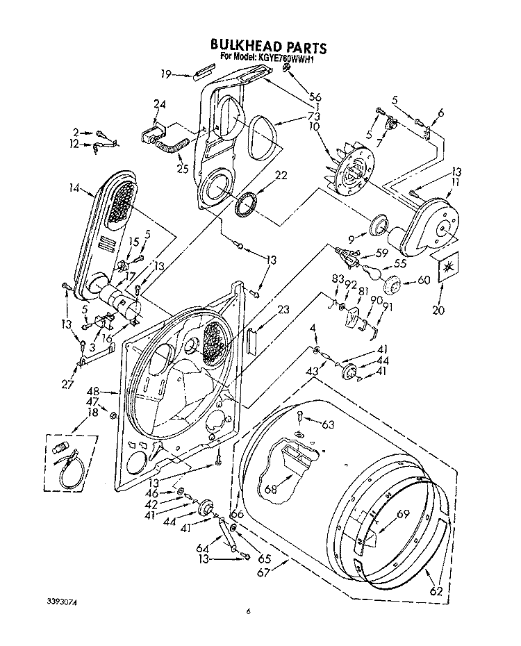 BULKHEAD Diagram and Parts List for KGYE760WAL1  KitchenAid Dryer