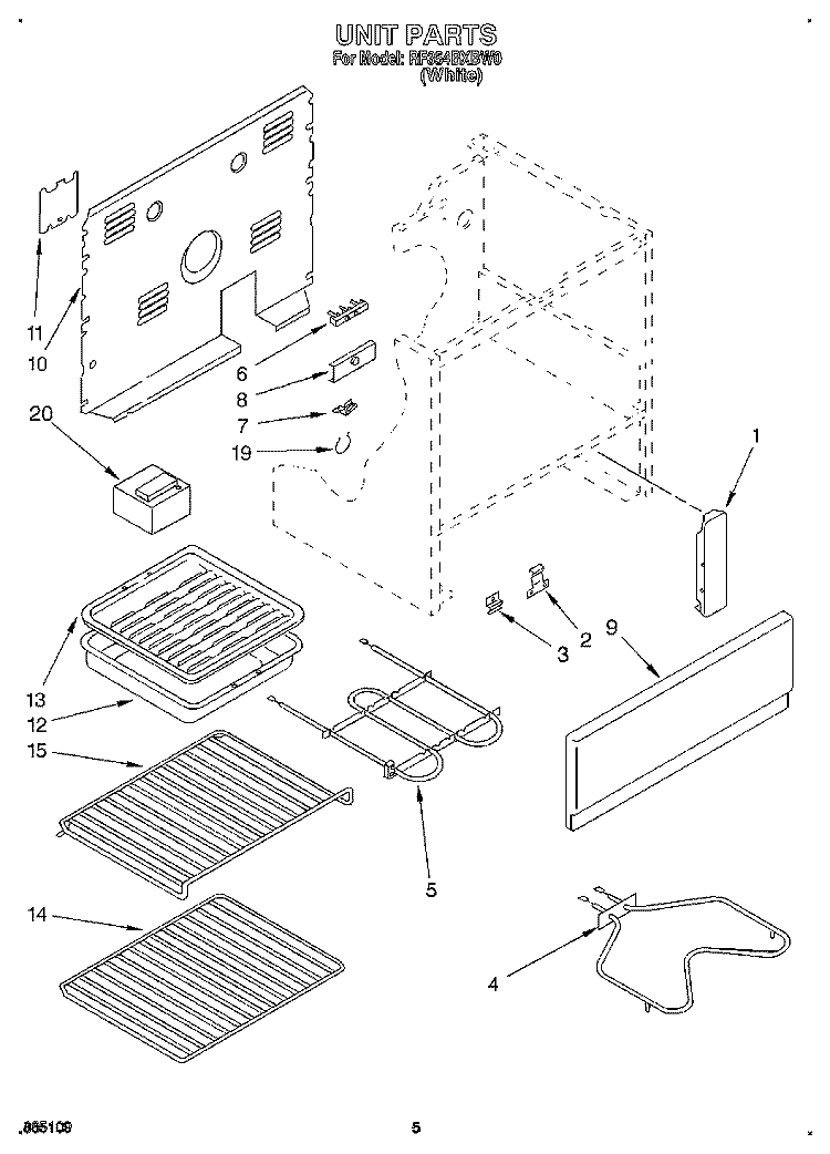 UNIT Diagram and Parts List for RF354BXBW0  Whirlpool Range
