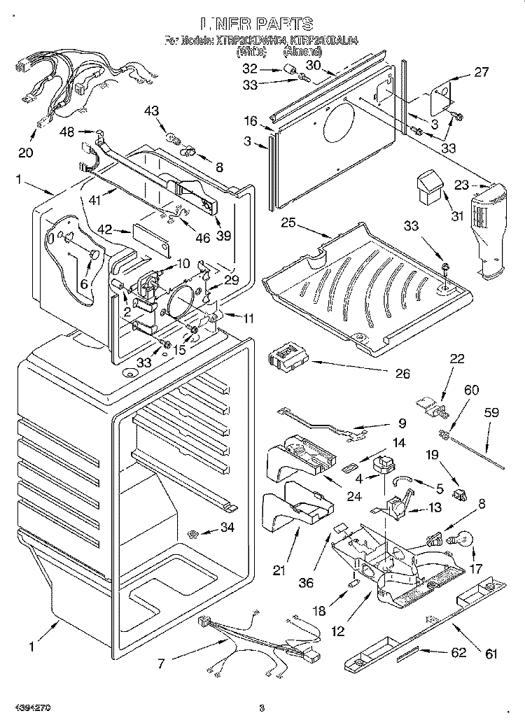 LINER Diagram and Parts List for KTRP20KDWH04  KitchenAid Refrigerator