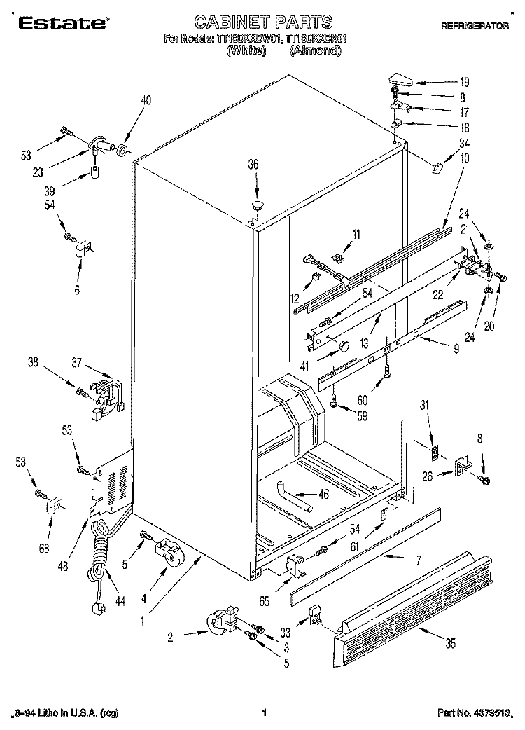 CABINET Diagram and Parts List for TT18DKXBN01  Estate Refrigerator